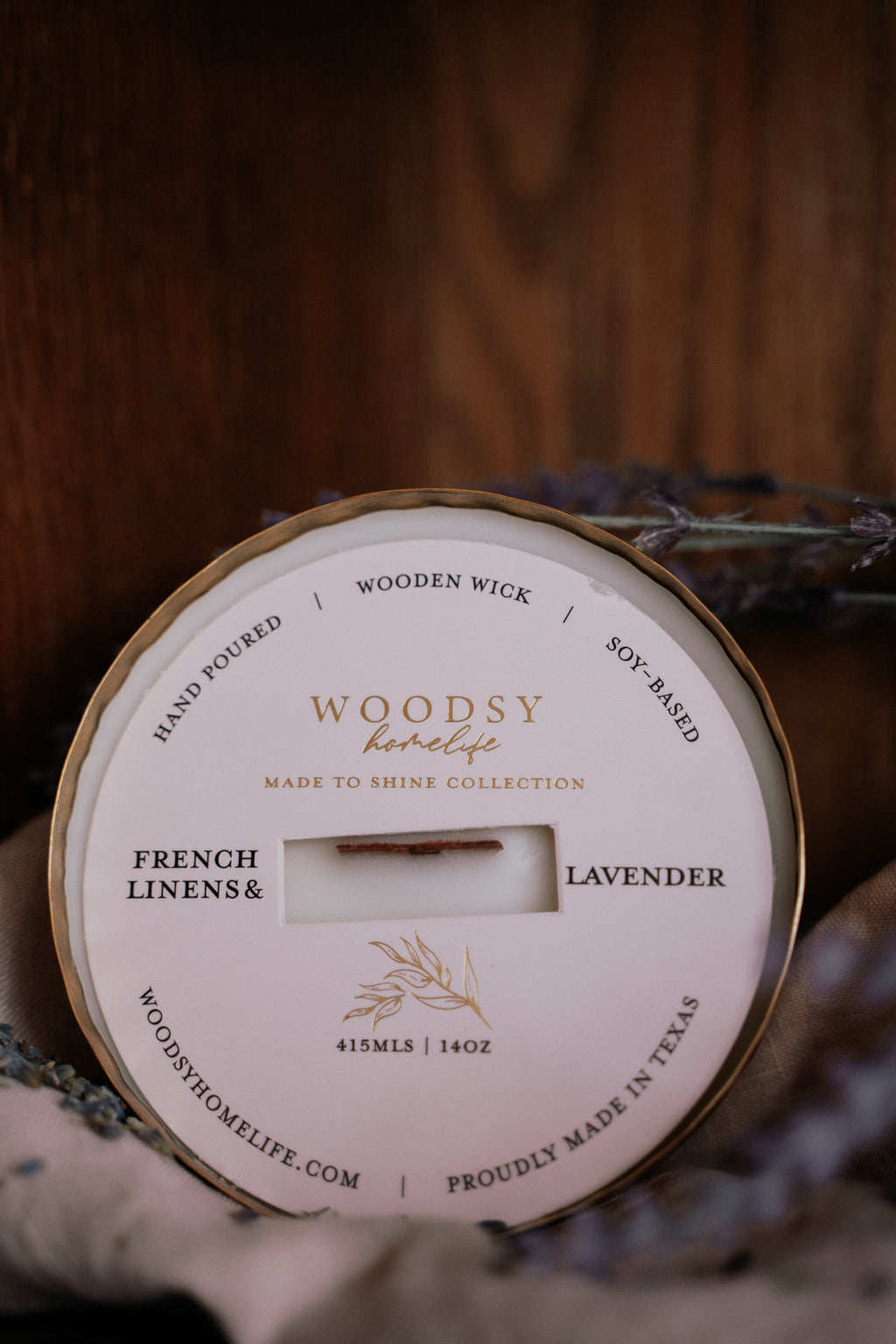 French Linens & Lavender  l  Solid Brass 14oz Soy Candle