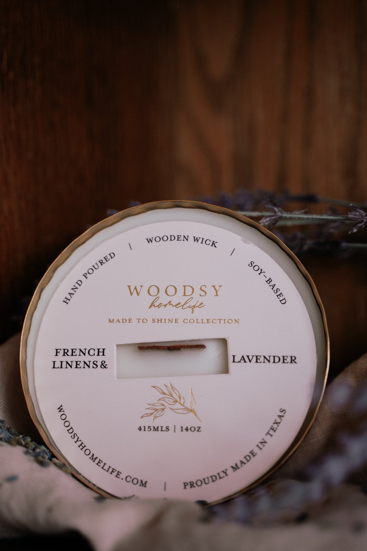 French Linens & Lavender  l  Solid Brass 14oz Soy Candle