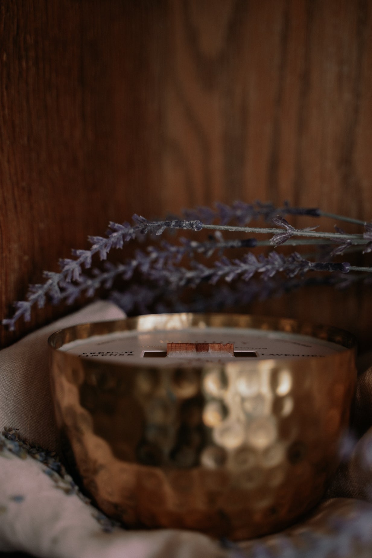 French Linens & Lavender  l  Solid Brass 14oz Soy Candle