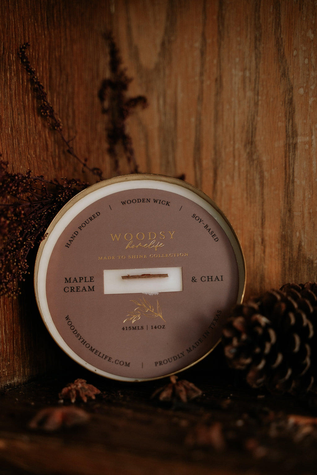 Maple Cream & Chai   l  Solid Brass 14oz Soy Candle