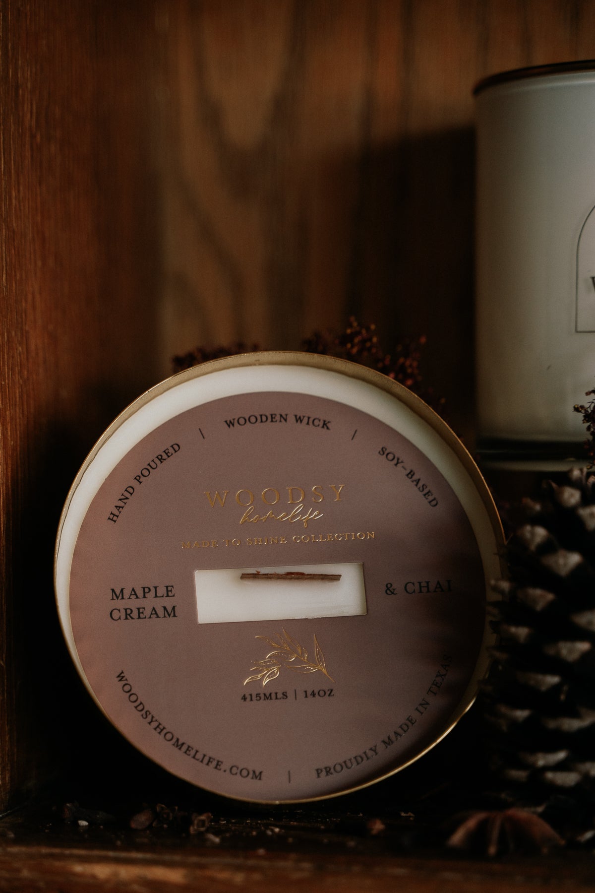 Maple Cream & Chai   l  Solid Brass 14oz Soy Candle