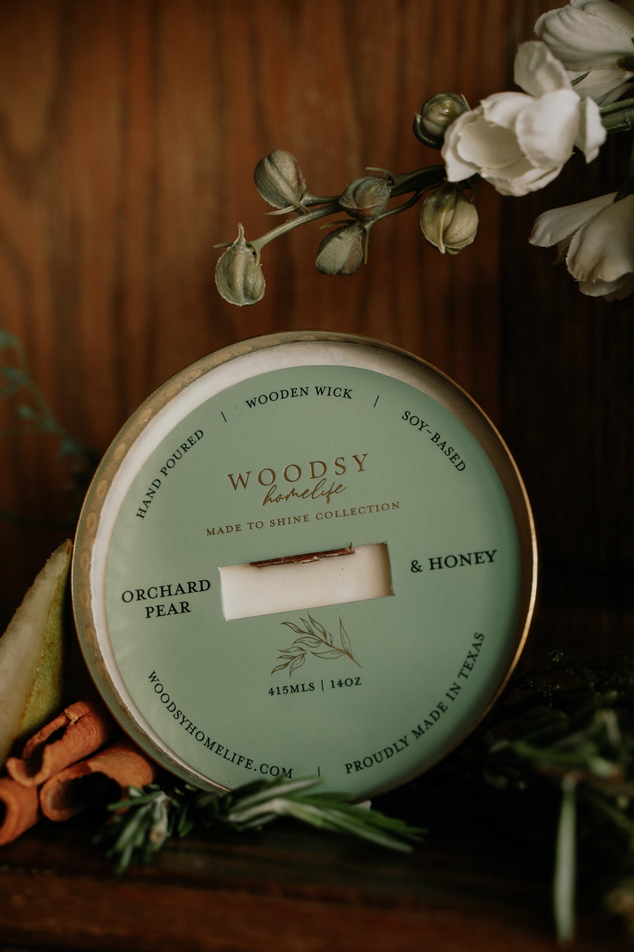 Orchard Pear & Honey  l  Solid Brass 14oz Soy Candle