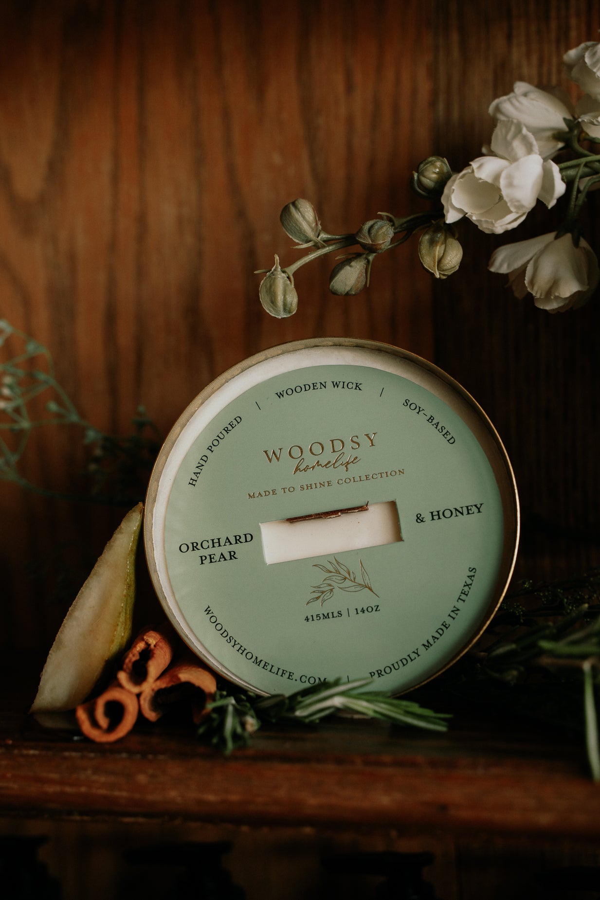 Orchard Pear & Honey  l  Solid Brass 14oz Soy Candle