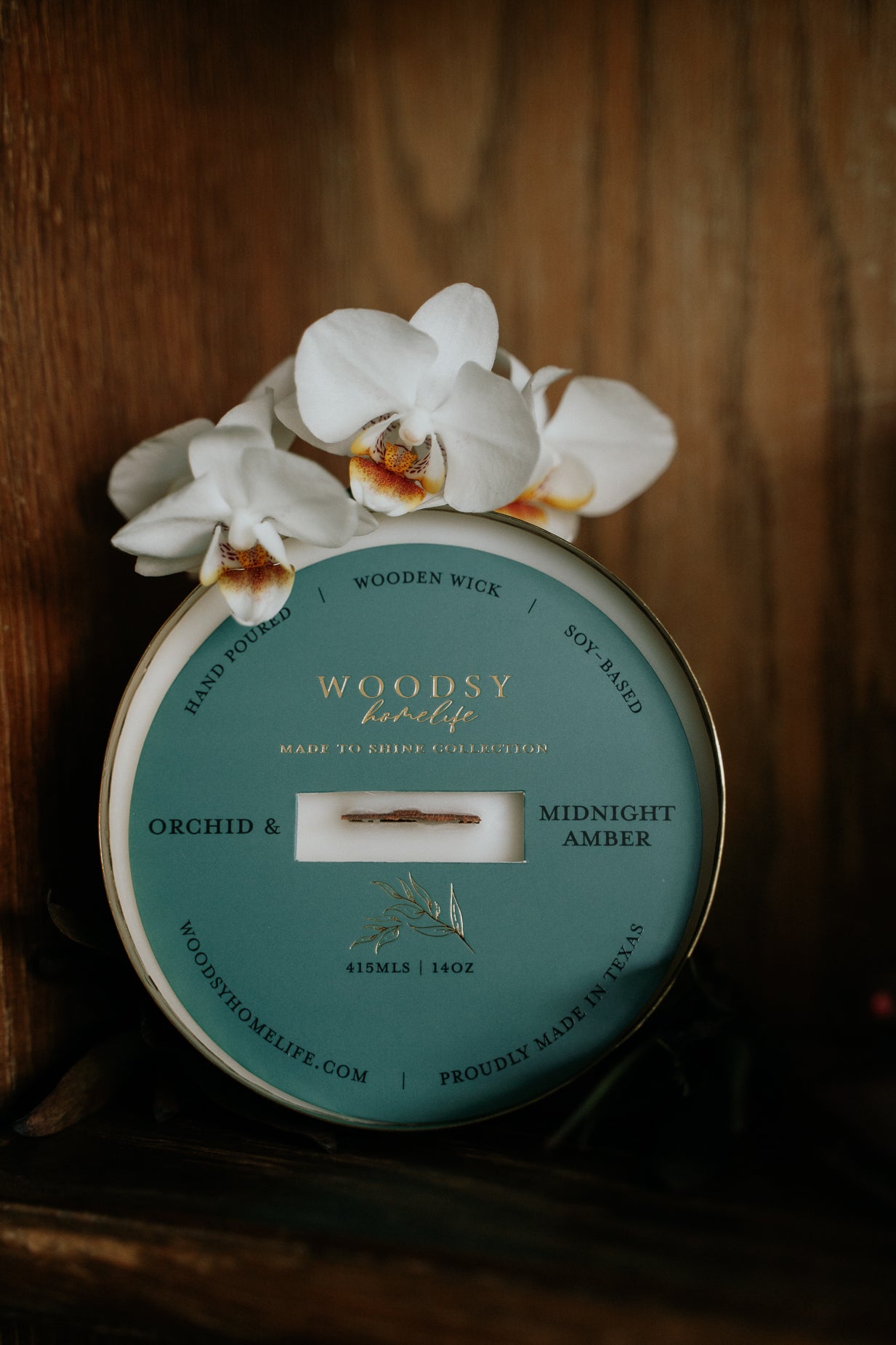 Orchid & Midnight Amber  l  Solid Brass 14oz Soy Candle
