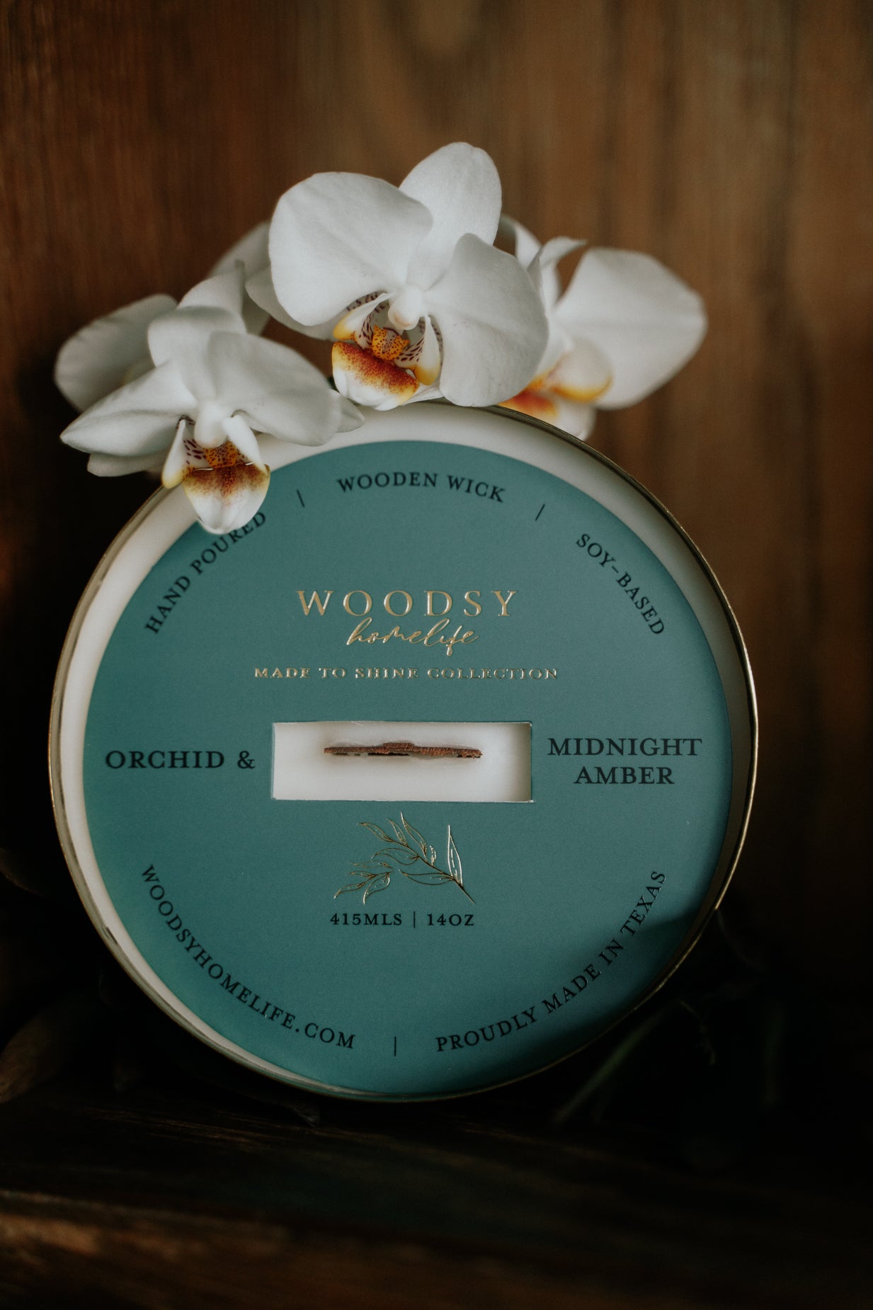 Orchid & Midnight Amber  l  Solid Brass 14oz Soy Candle