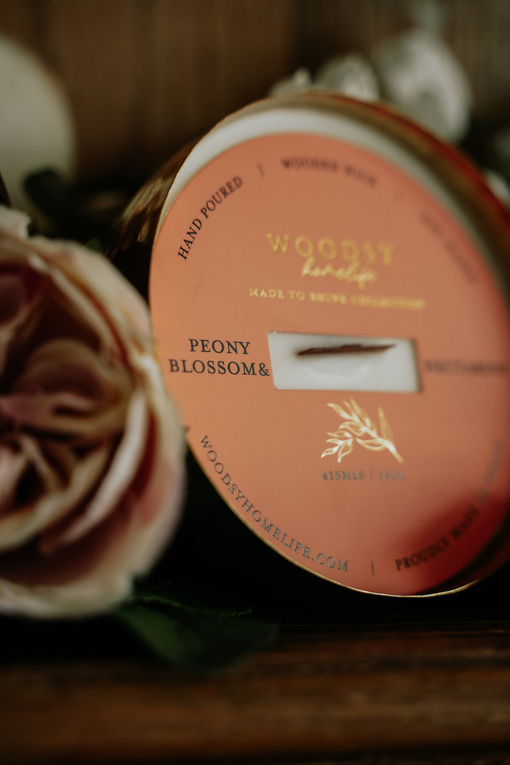 Peony Blossoms & Nectarine  l  Solid Brass 14oz Soy Candle