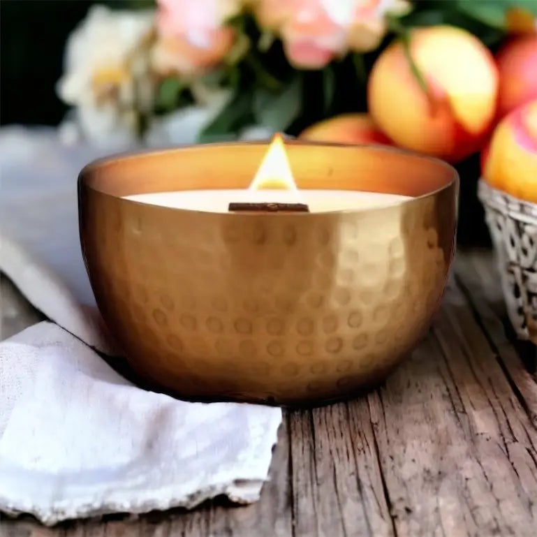 Peony Blossoms & Nectarine  l  Solid Brass 14oz Soy Candle