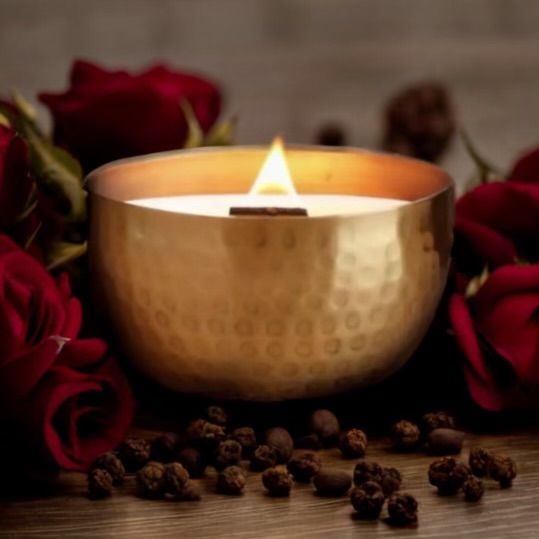 Dark Rose & Peppercorn - 14oz Candle | Brass Brilliance Bowl
