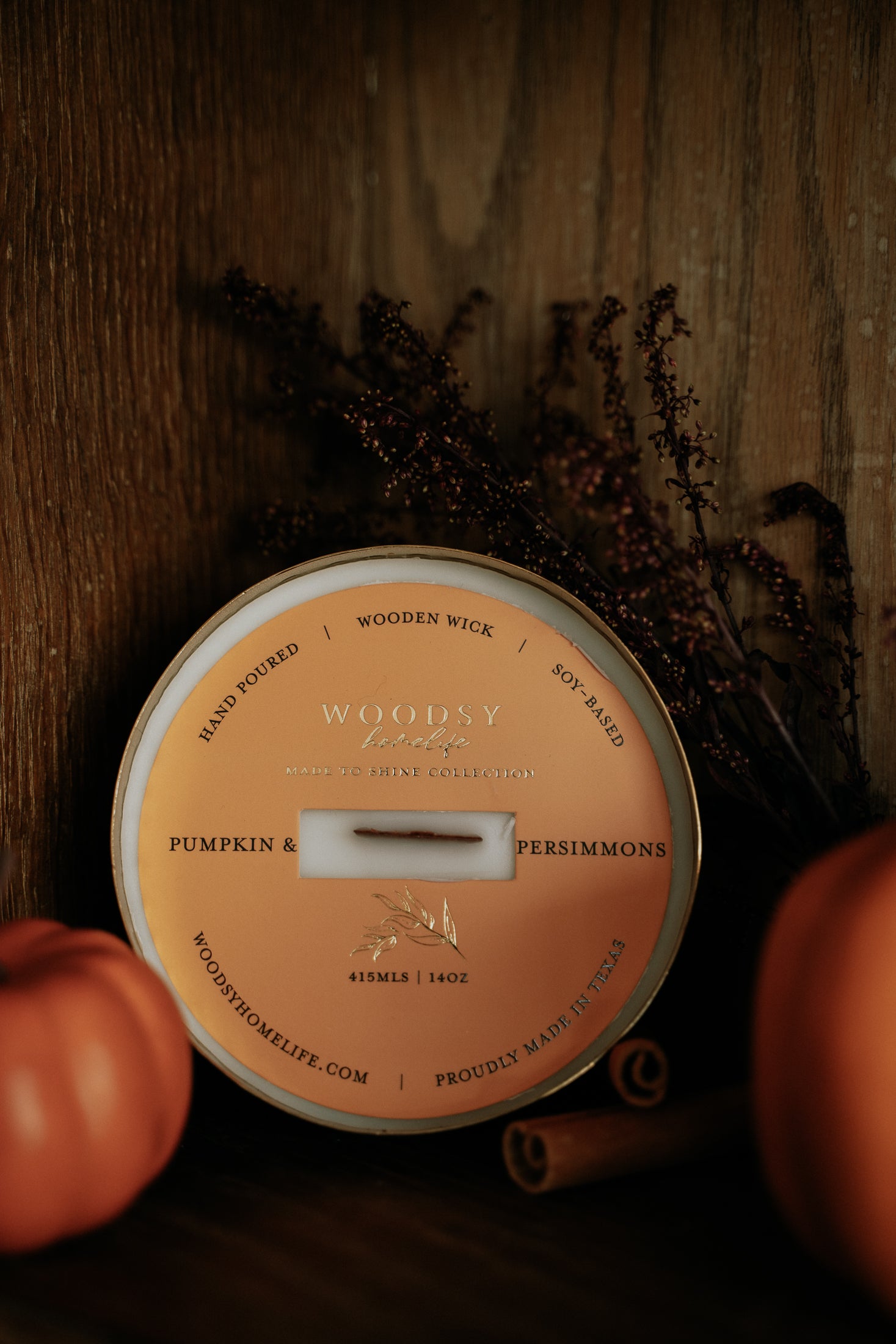 Pumpkin & Persimmons  l  Solid Brass 14oz Soy Candle