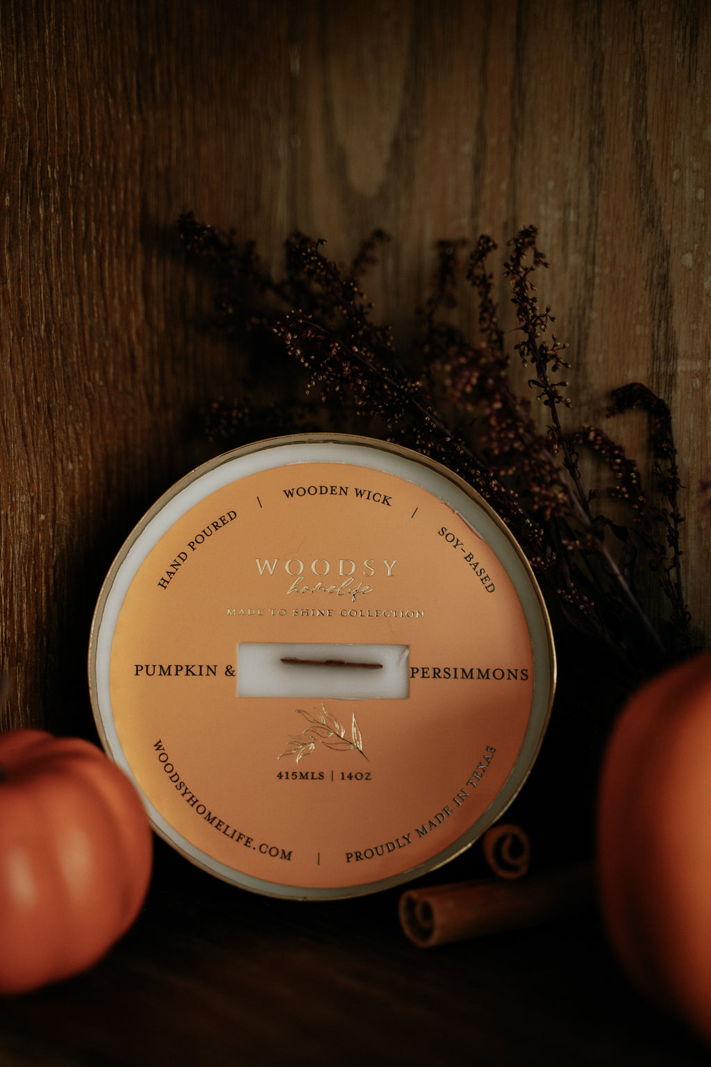 Pumpkin & Persimmons  l  Solid Brass 14oz Soy Candle