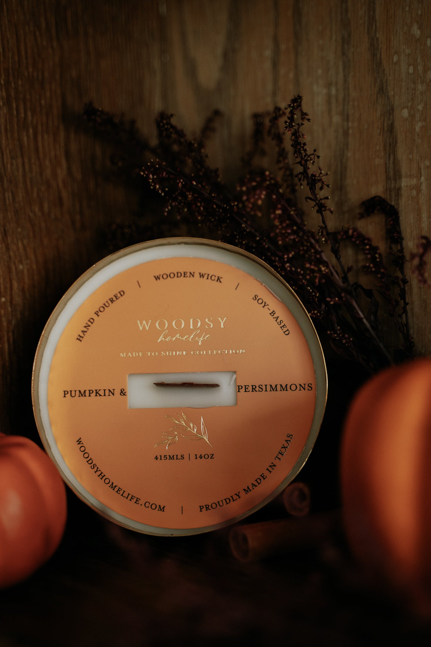 Pumpkin & Persimmons  l  Solid Brass 14oz Soy Candle