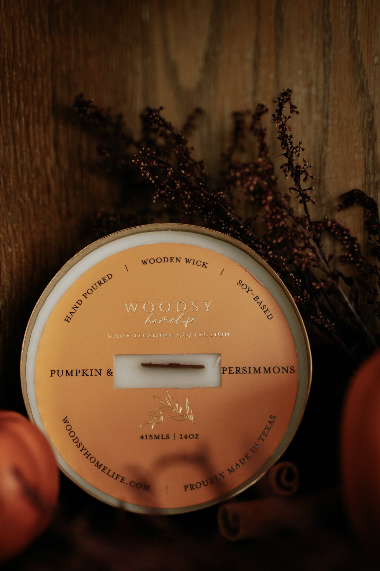 Pumpkin & Persimmons  l  Solid Brass 14oz Soy Candle