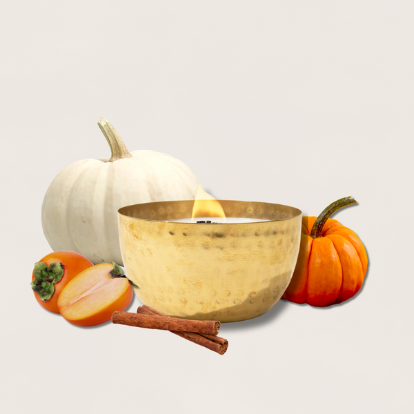 Pumpkin & Persimmon | Brass Brilliance Bowl |  14oz, Wooden Wick Soy Candle