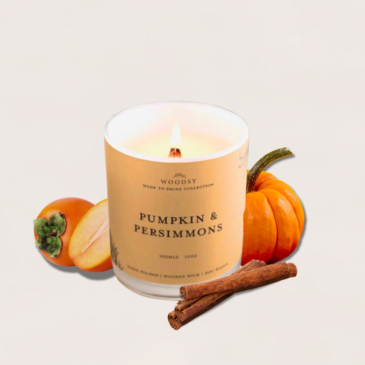 Pumpkin & Persimmons |12 oz, Gold Lid Soy Candle, Wooden Wick