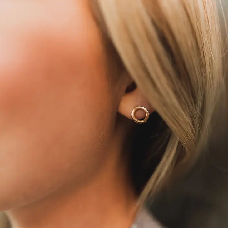 Open Circle Stud Earrings- 14kt Gold