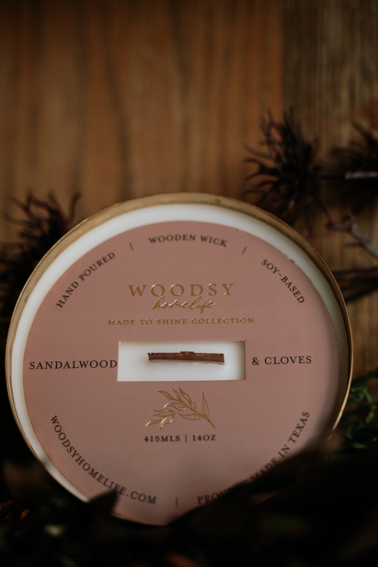 Sandalwood & Cloves  l  Solid Brass 14oz Soy Candle