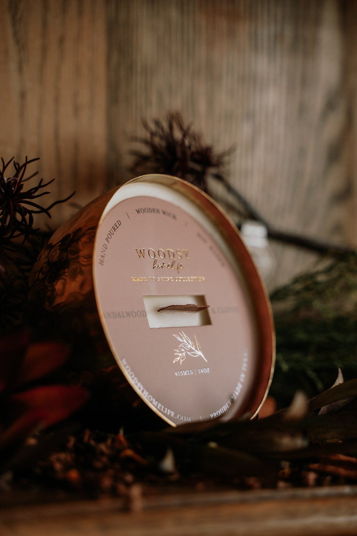 Sandalwood & Cloves  l  Solid Brass 14oz Soy Candle