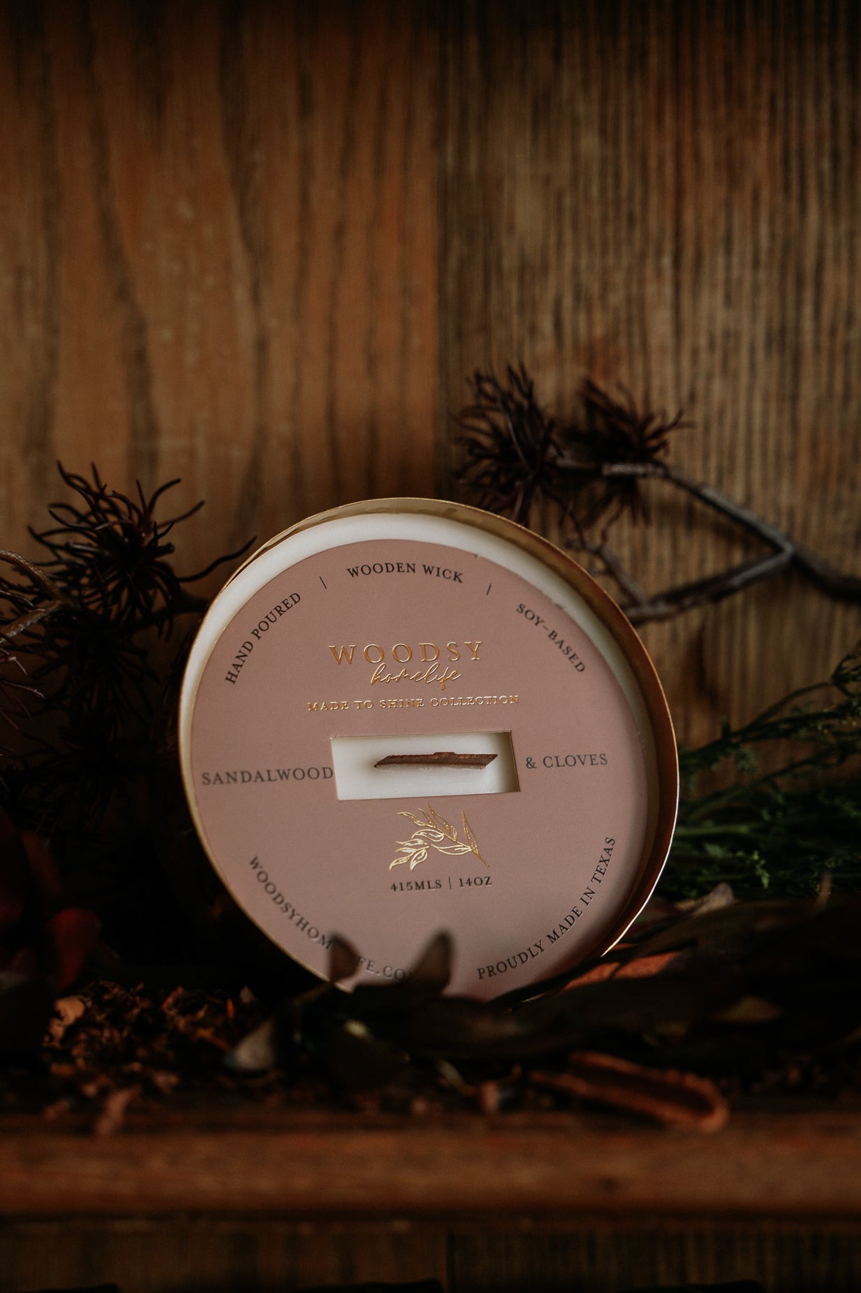 Sandalwood & Cloves  l  Solid Brass 14oz Soy Candle