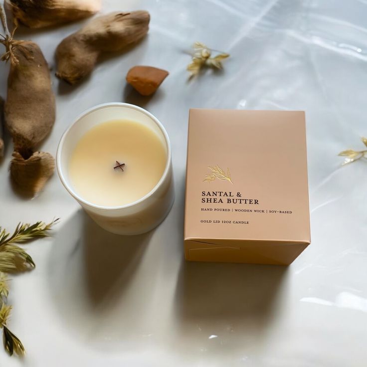 Santal & Shea Butter l Gold Lid Candle & Boutique Box