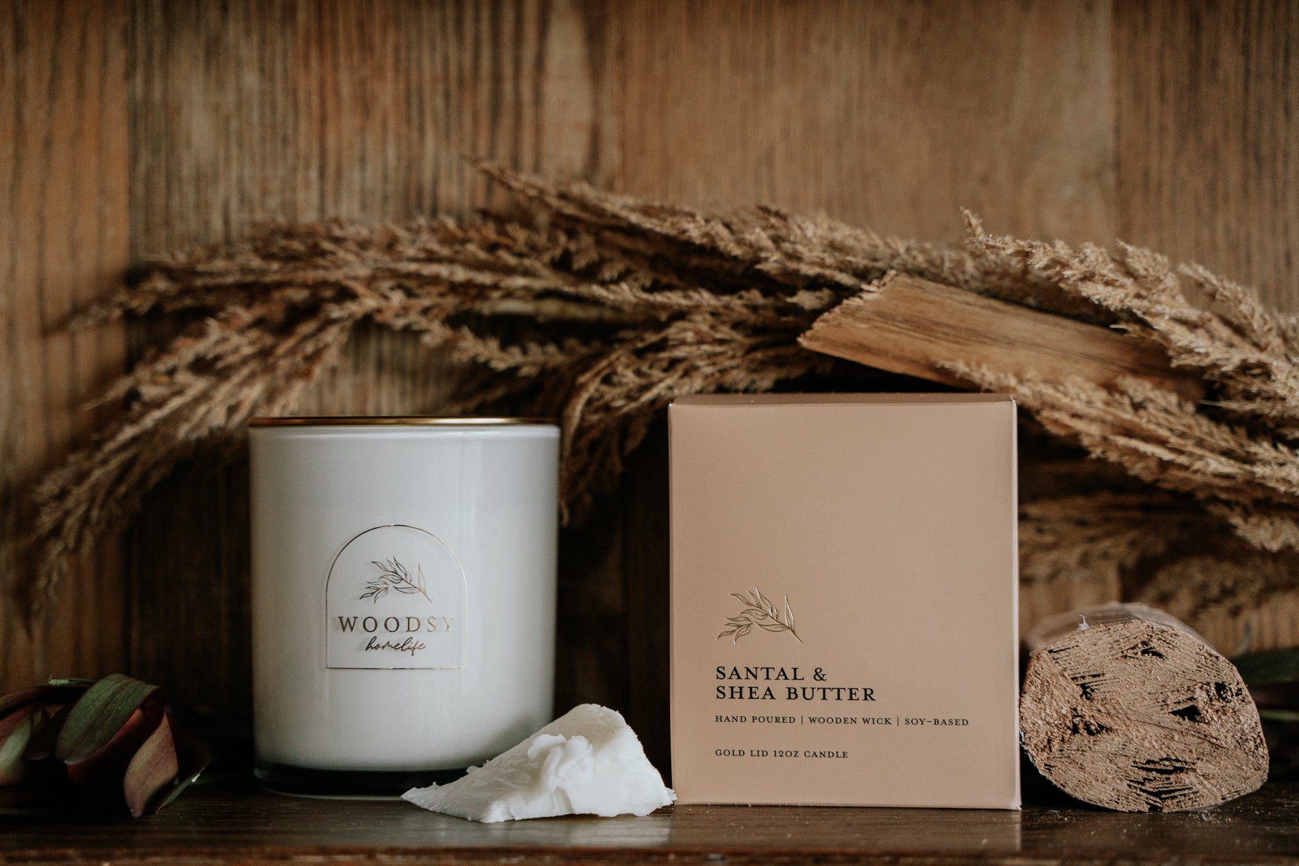 Santal & Shea Butter l Gold Lid Candle & Boutique Box