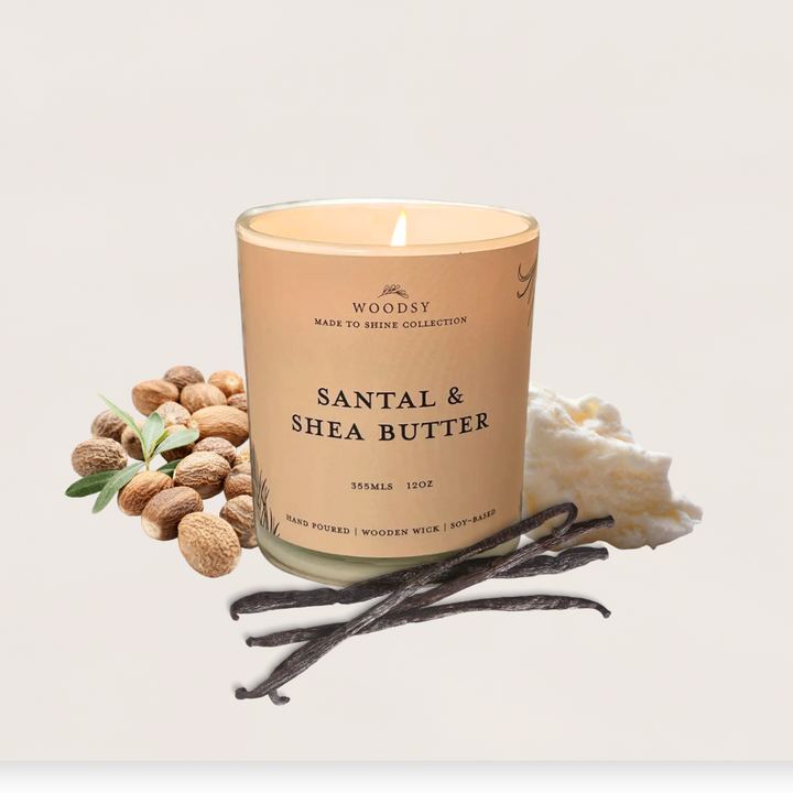 Santal & Shea Butter - 12oz Soy Candle Wooden Wick