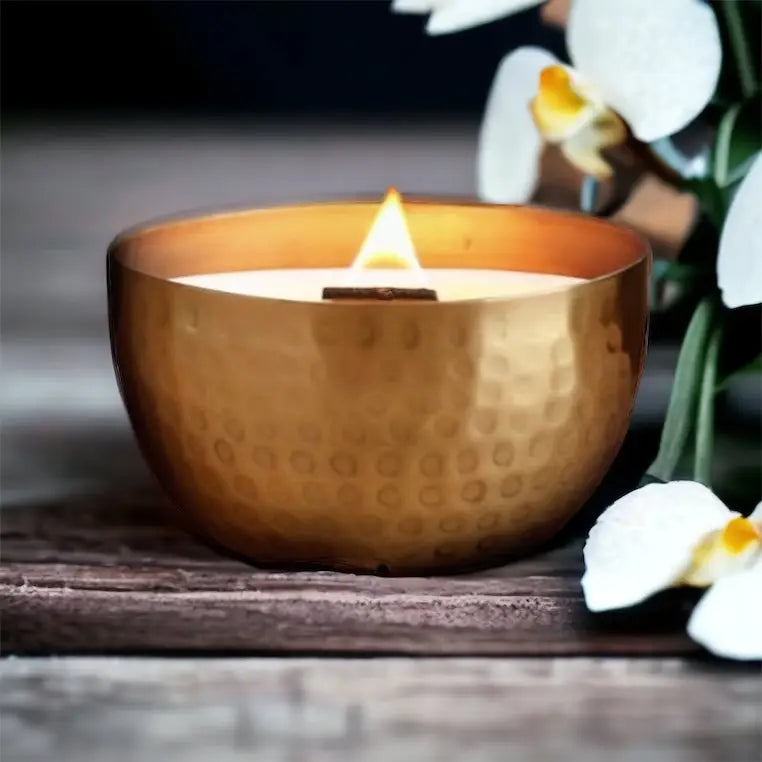 Sheer Vanilla & Wild Orchid  l  Solid Brass 14oz Soy Candle