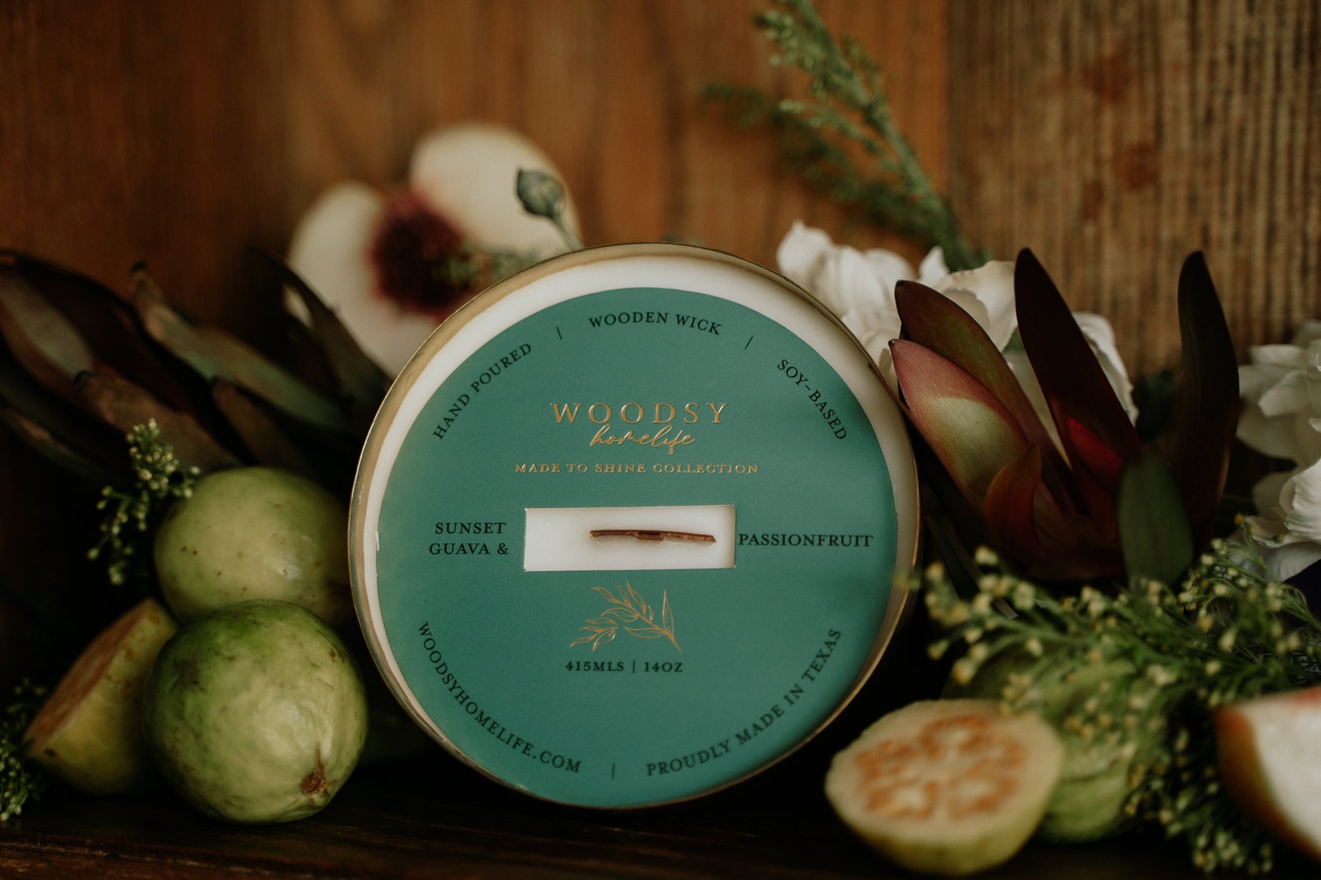 Sunset Guava & Passionfruit   l  Solid Brass 14oz Soy Candle
