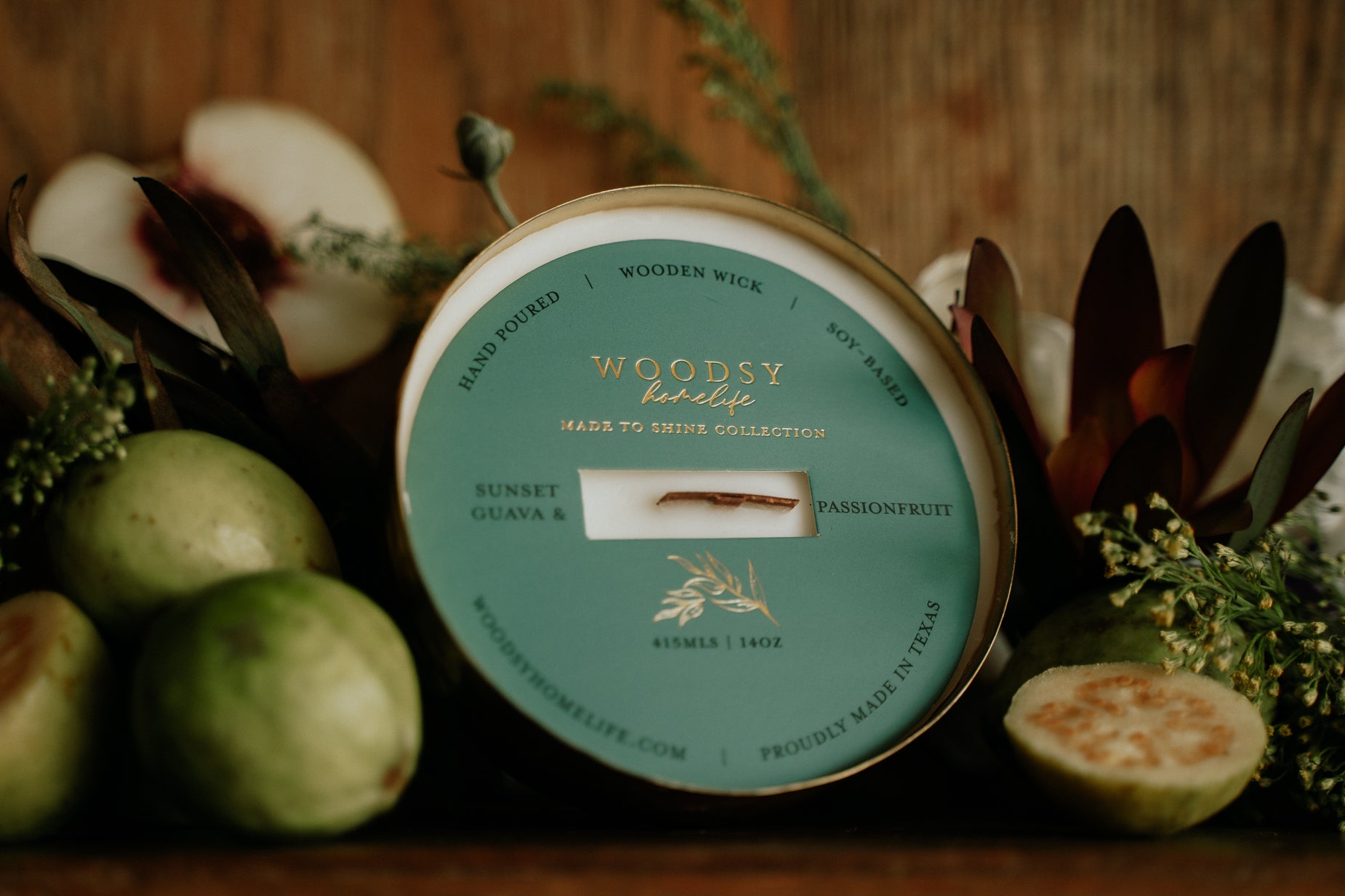 Sunset Guava & Passionfruit   l  Solid Brass 14oz Soy Candle