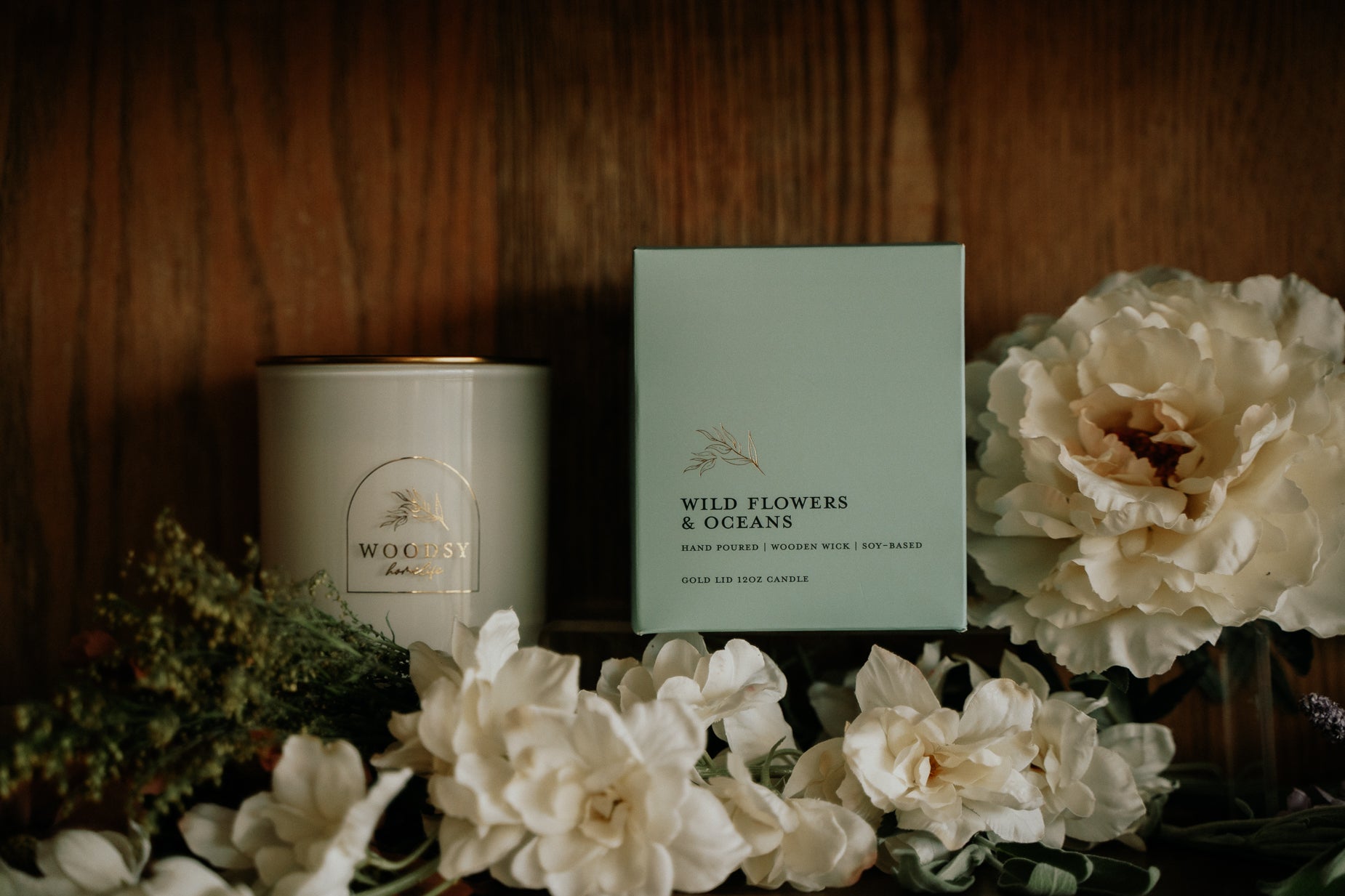 Wild Flowers & Oceans l Gold Lid Candle & Boutique Box