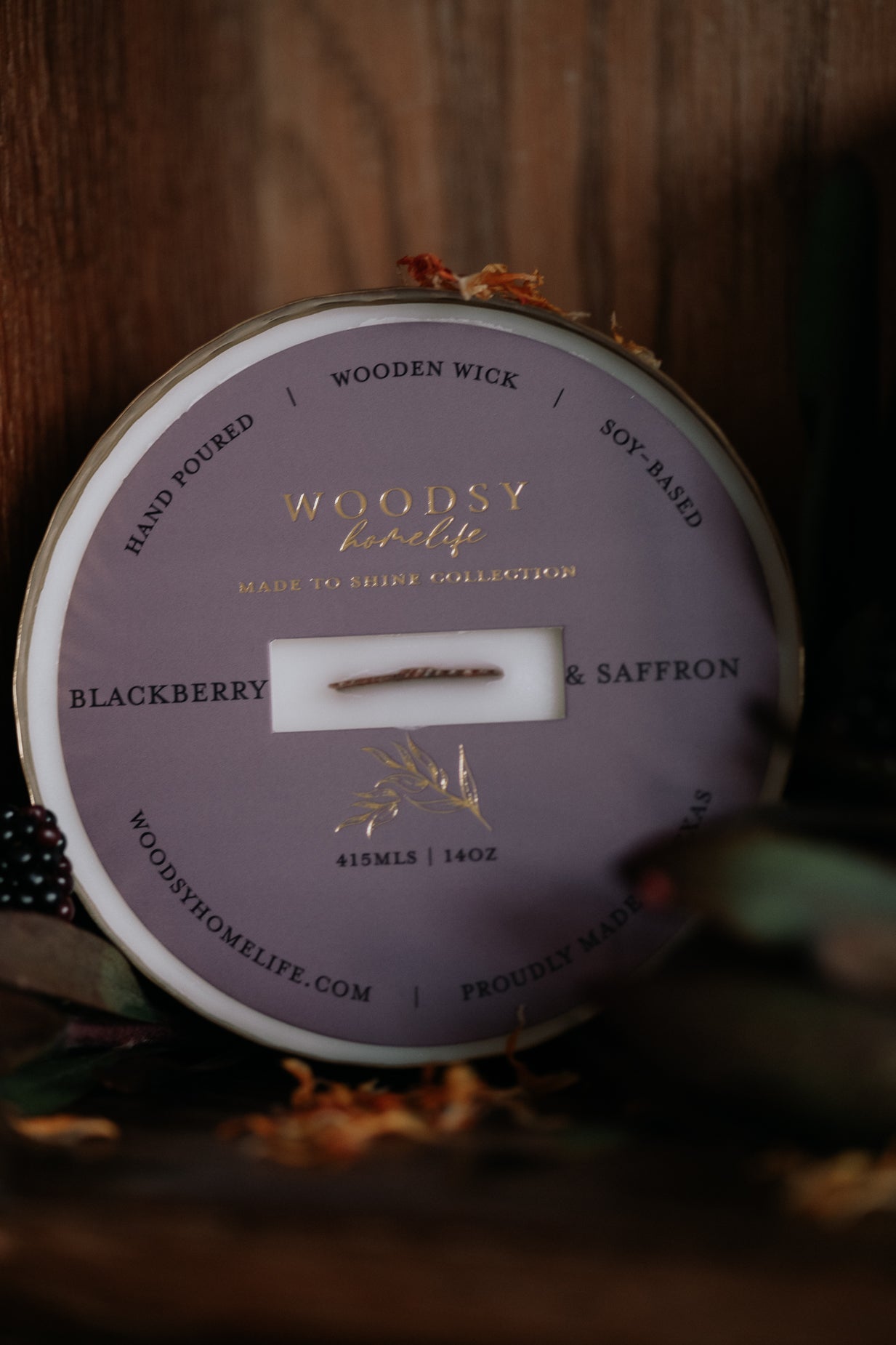 Woodland Plum & Amber  l  Solid Brass 14oz Soy Candle