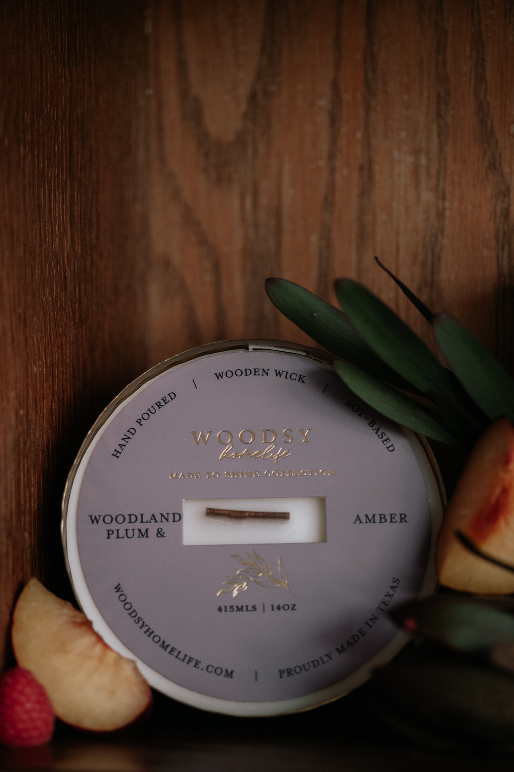 Woodland Plum & Amber  l  Solid Brass 14oz Soy Candle