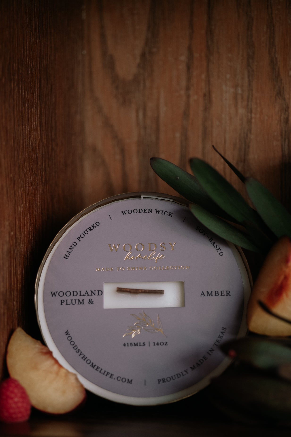 Woodland Plum & Amber  l  Solid Brass 14oz Soy Candle