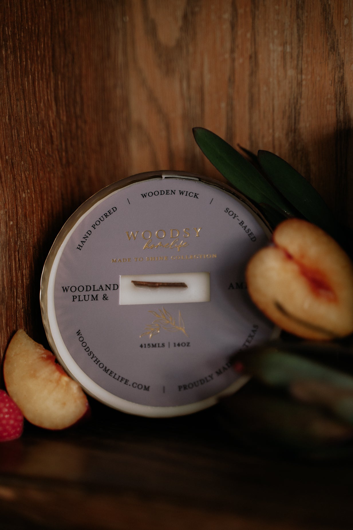 Woodland Plum & Amber  l  Solid Brass 14oz Soy Candle