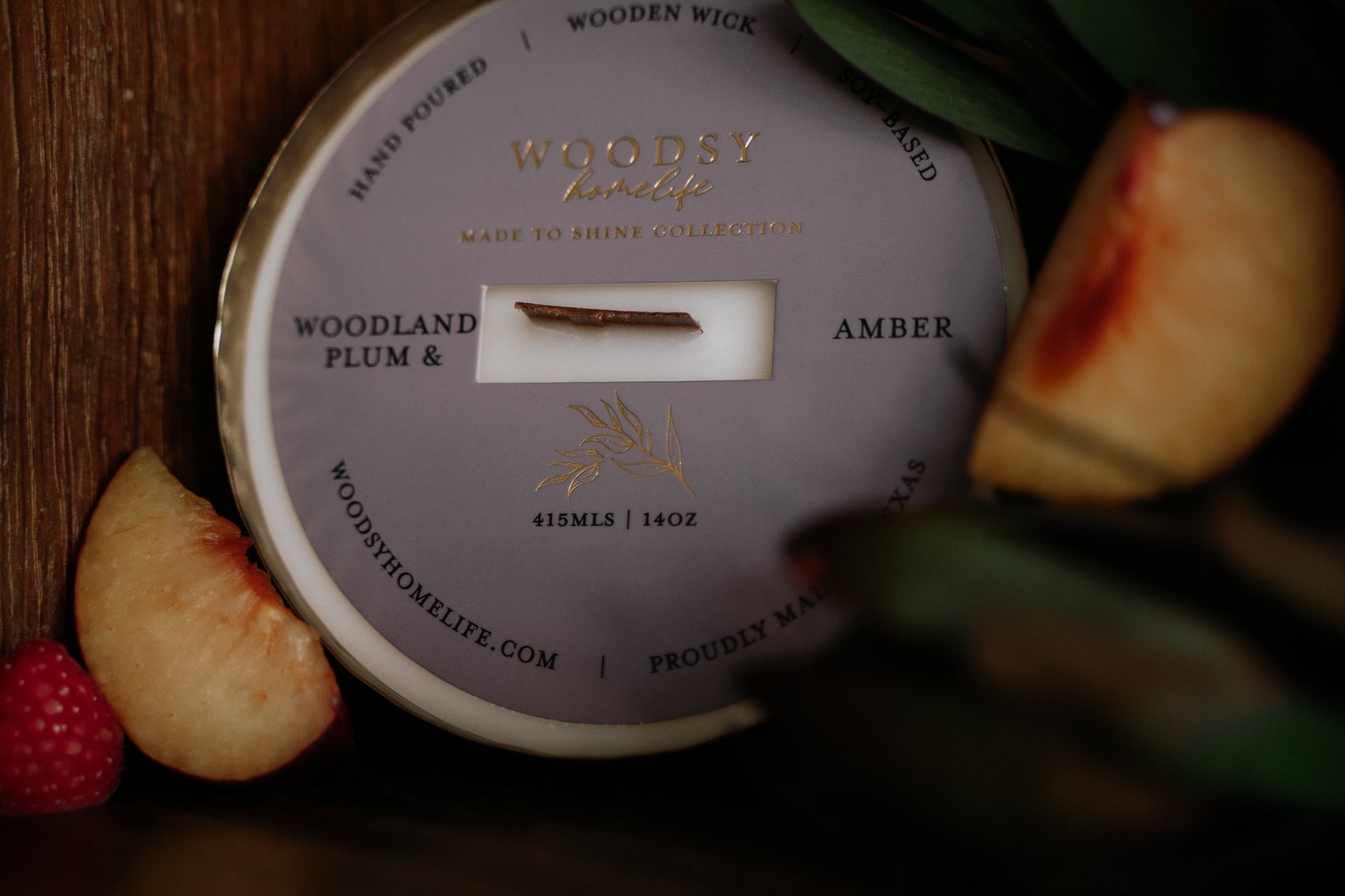 Woodland Plum & Amber  l  Solid Brass 14oz Soy Candle