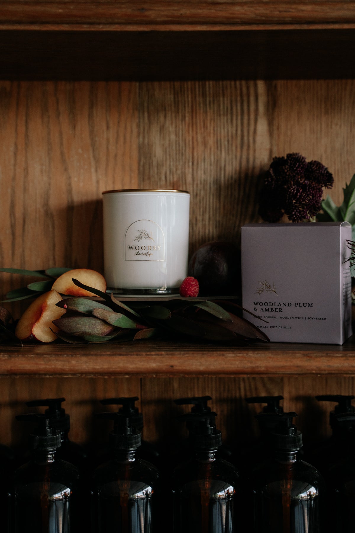 Woodland Plum & Amber - 12oz | Wooden Wick Soy Candle with Gold Lid