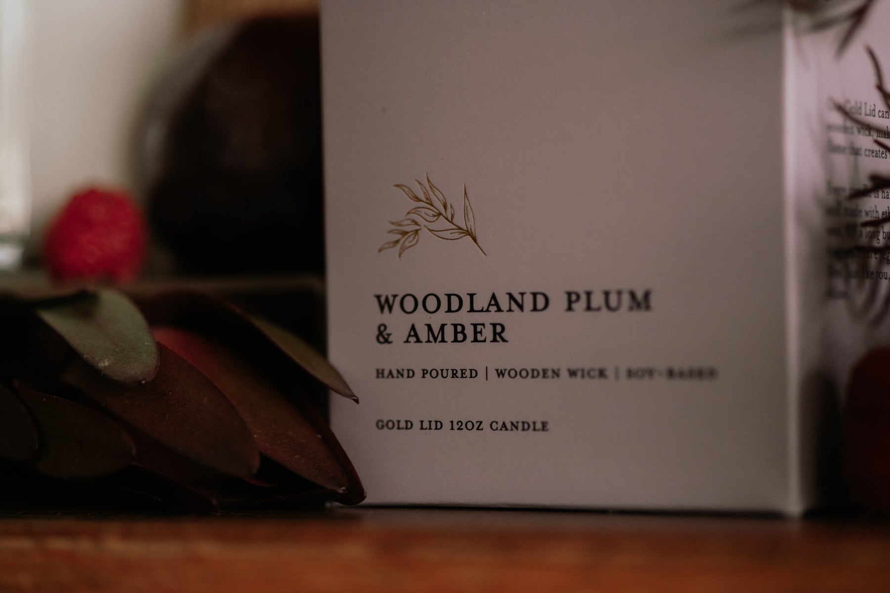 Woodland Plum & Amber - 12oz | Wooden Wick Soy Candle with Gold Lid