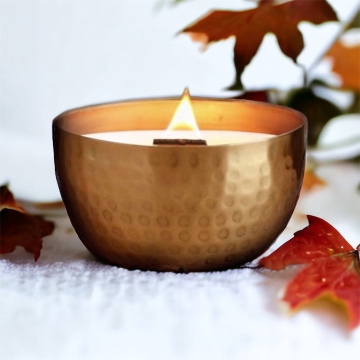 Autumn Brass Bowl Collection - 14oz /Soy/ Woodwick/Non-Toxic