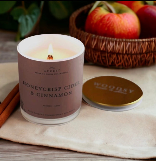 Honeycrisp Cider & Cinnamon- Gold Lid Candle /12oz/ WoodWick/ Soy