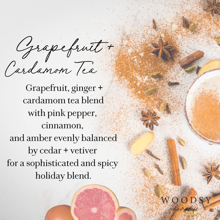 Grapefruit & Cardamom Tea - Gold Lid Wooden Wick NonToxic Soy Candle