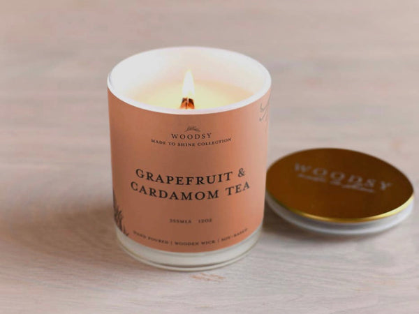 Grapefruit & Cardamom Tea - Gold Lid Wooden Wick NonToxic Soy Candle